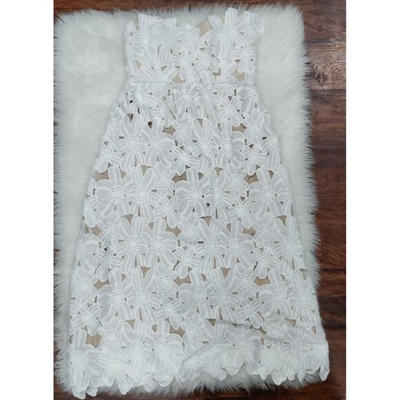 Stone Cold Fox White Floral Lace Strapless Midi Summer Bachelorette Dress XS - Picture 2 of 10